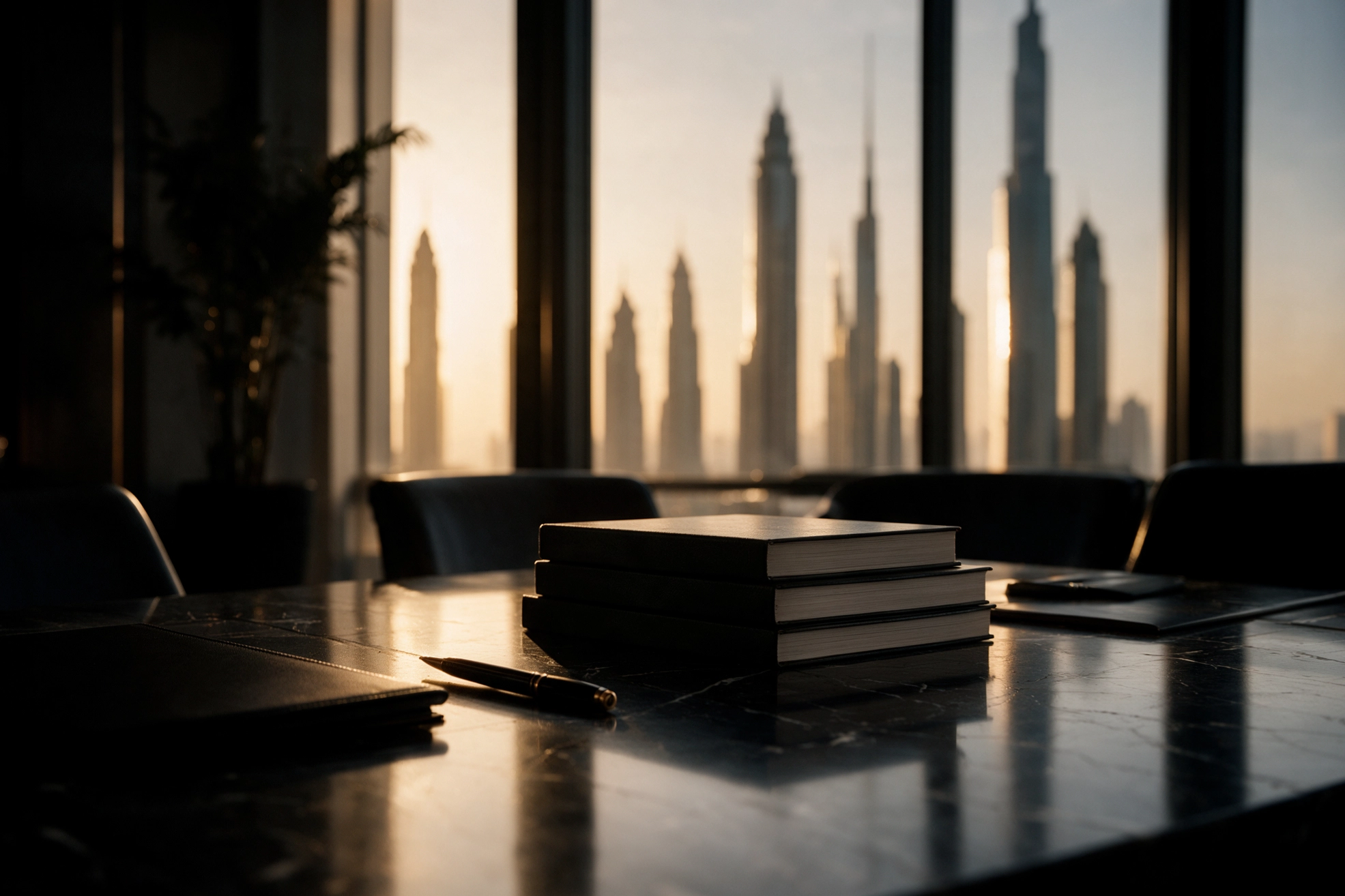 Strategy documents and pen on an executive desk